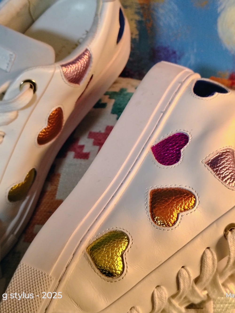 😎🔥🔥 KURT GEIGER - White Leather Sneakers with Metallic Leather Hearts 🌈 - Picture 10 of 15